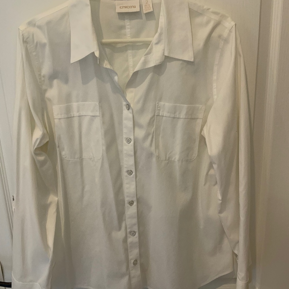 White Tailored Chicos Shirt Sz 14-16 Career or Casual With Jeans